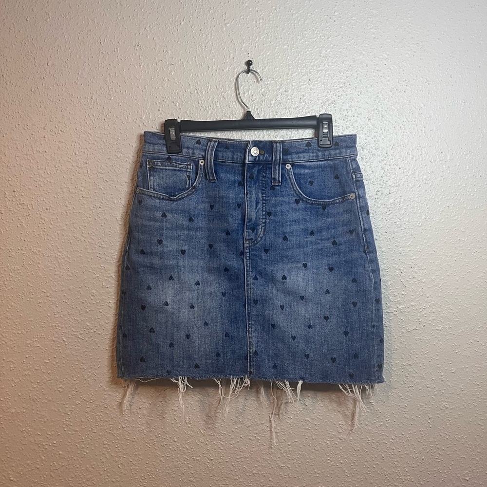 Stretch Denim Straight Mini Skirt: Heart Print Edition size 28